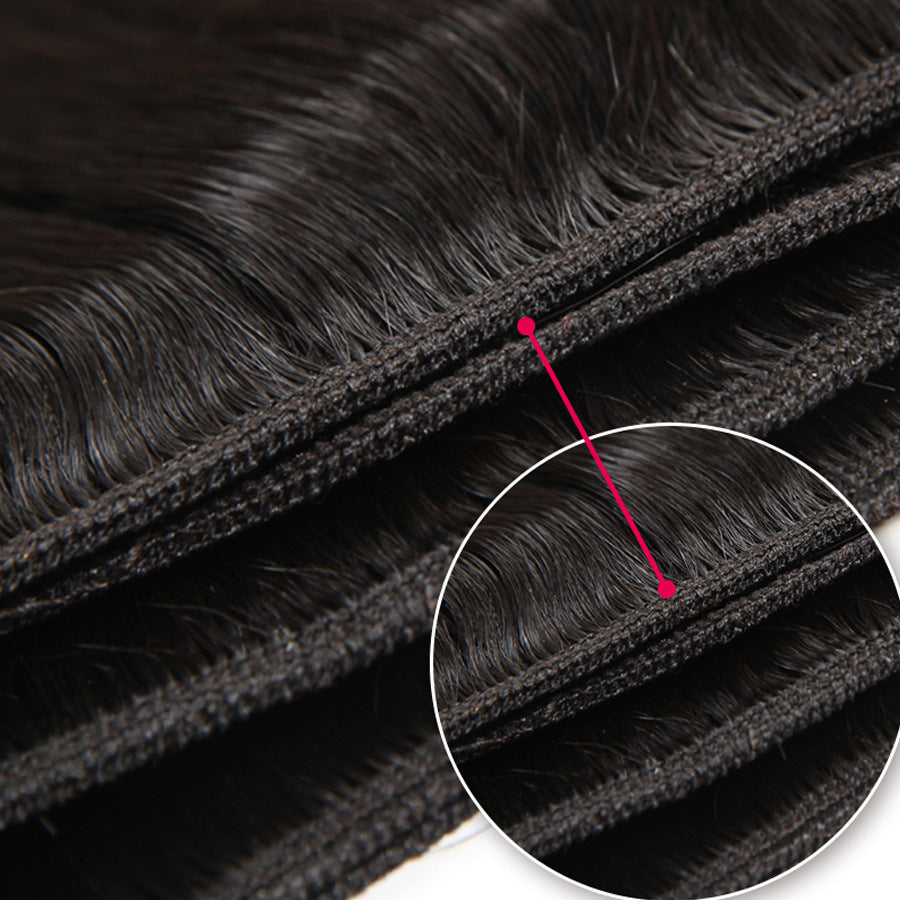 Straight Human Hair Bundles shown against the back of natural hair