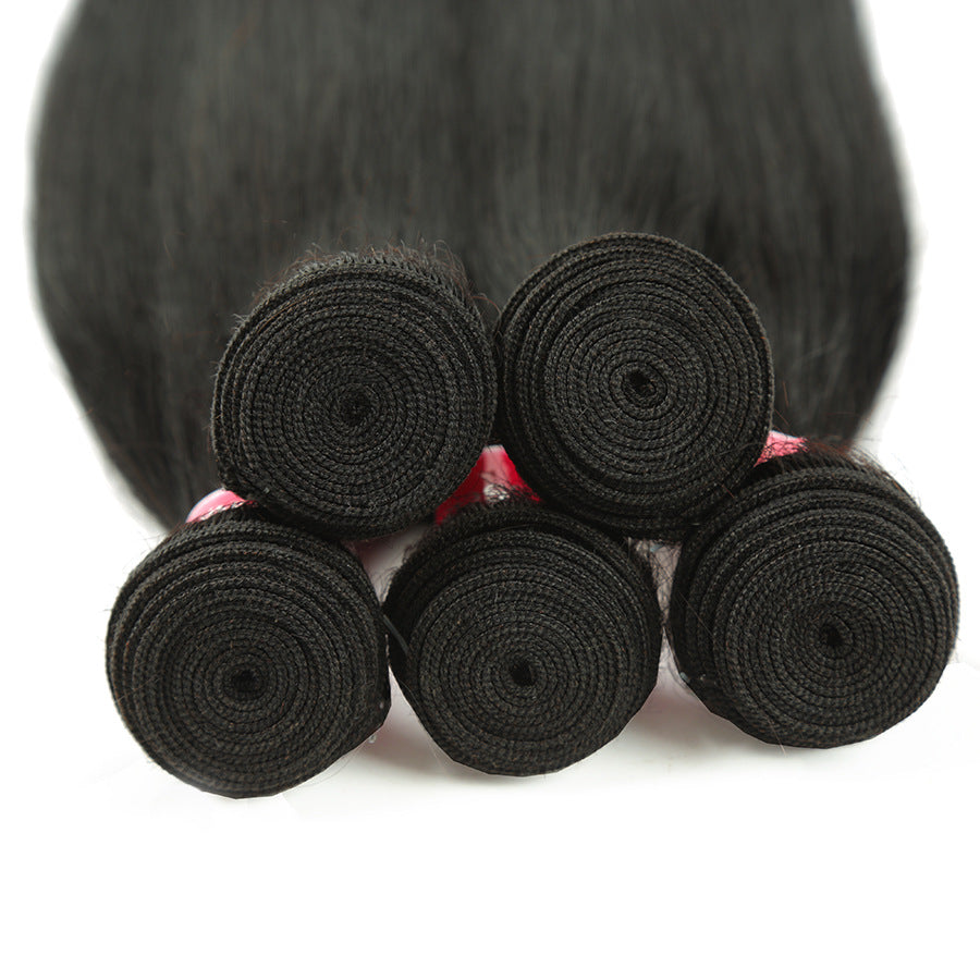 Straight Human Hair Bundles with natural-black 4×4 hair closure
