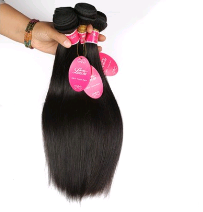 Straight Human Hair Bundles three natural-black wefts held together