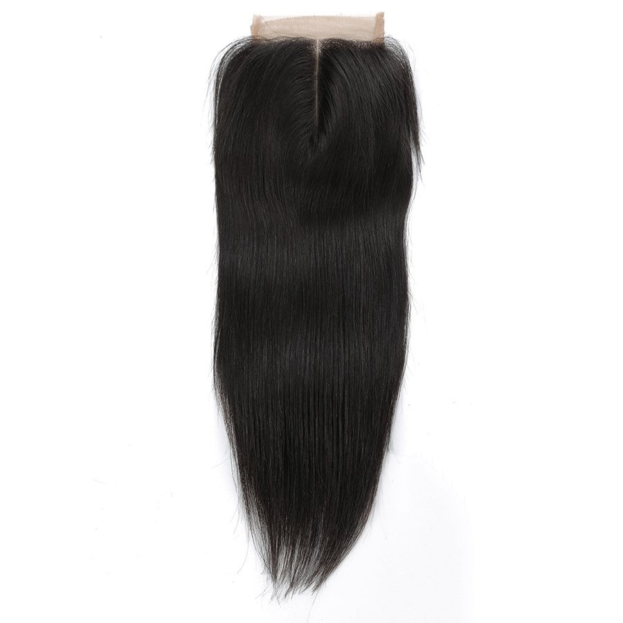 Straight Human Hair Bundles with close-up view of reinforced weft stitching