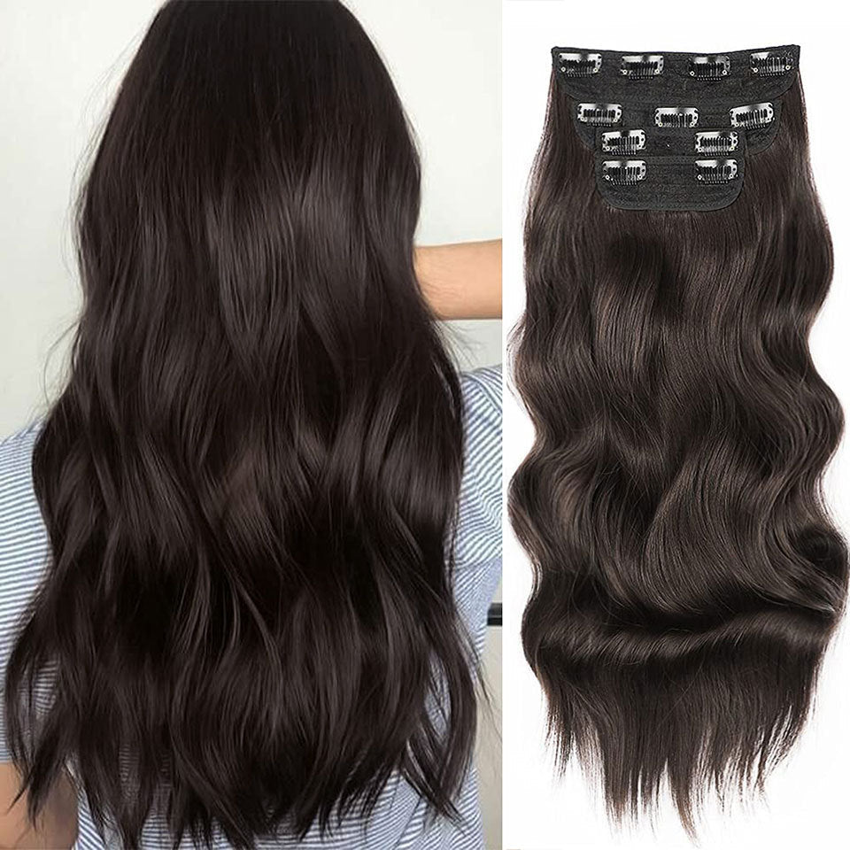 Water Ripple Clip In Hair Extensions in brown black on model