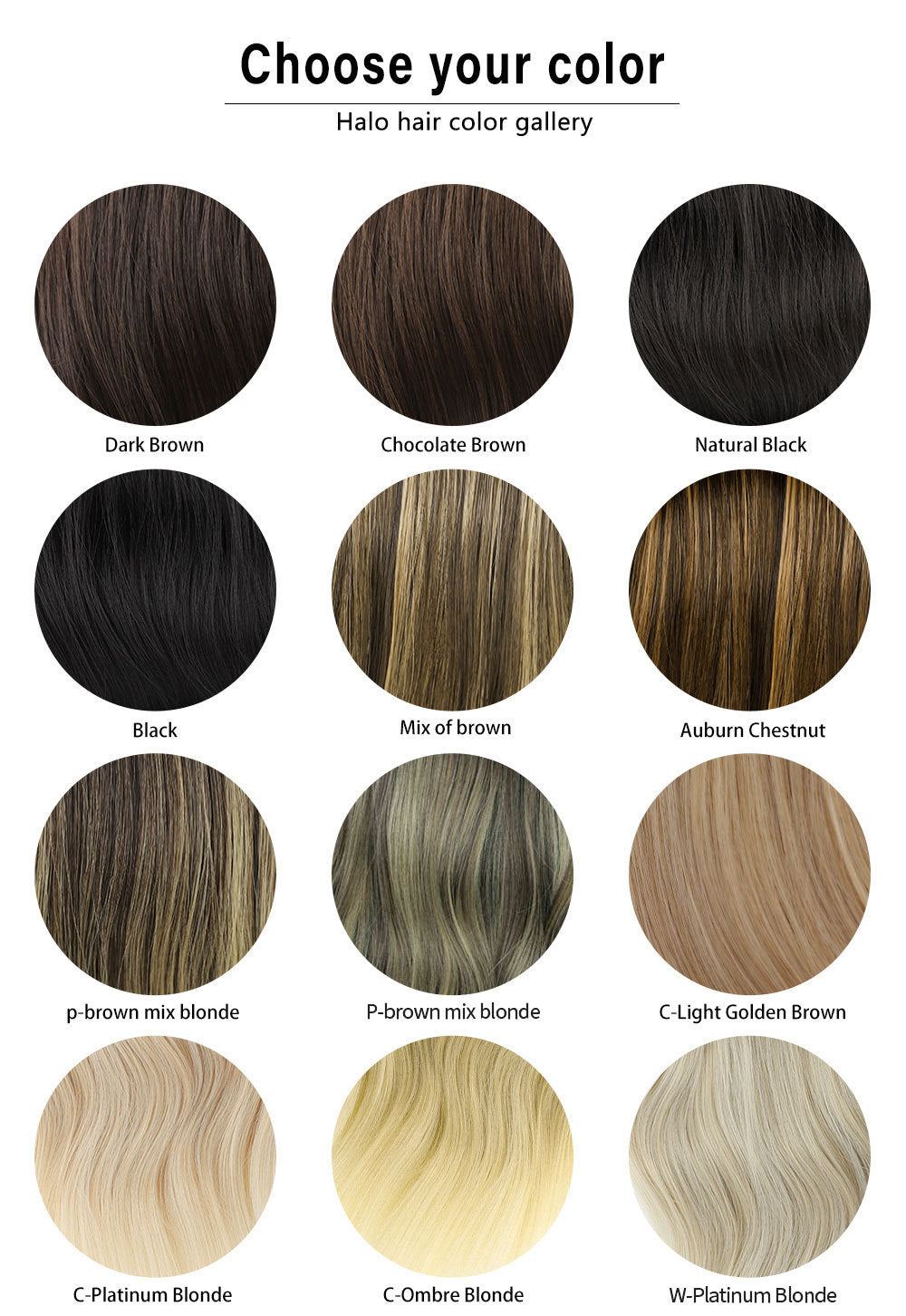  Water Ripple Clip In Hair Extensions colour selection chart