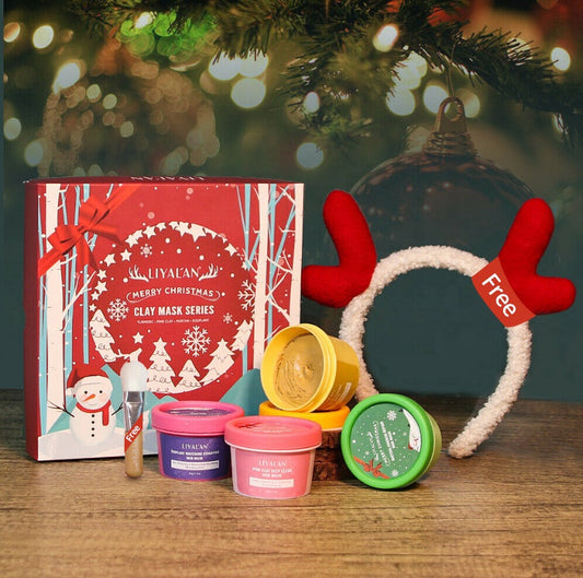 Christmas Gift Set with Organic Mud Clay Masks, Hair Band, and Brush
