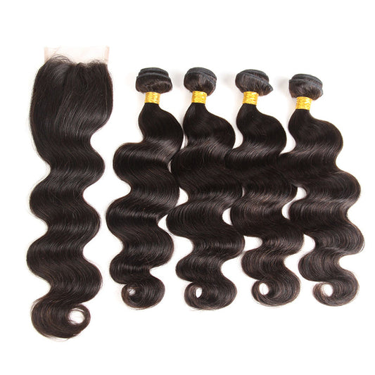 10 inch Brazilian body wave hair bundles with closure, unprocessed virgin hair.