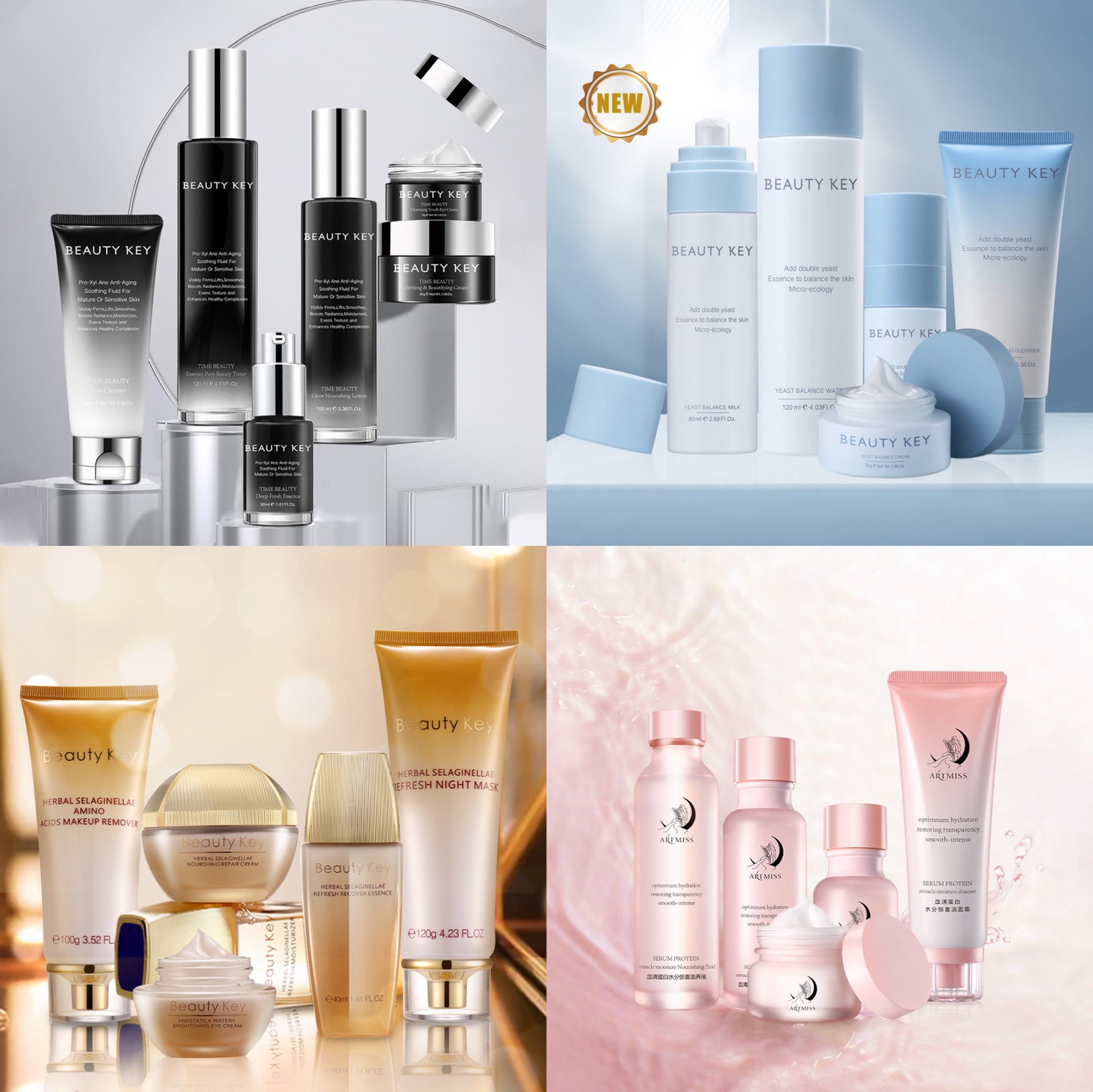 Professional anti-aging whitening Korean skincare set with organic private label products for beauty and skin care enthusiasts.
