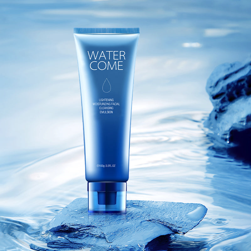 Aloe vera vegan organic face wash tube on water surface.
