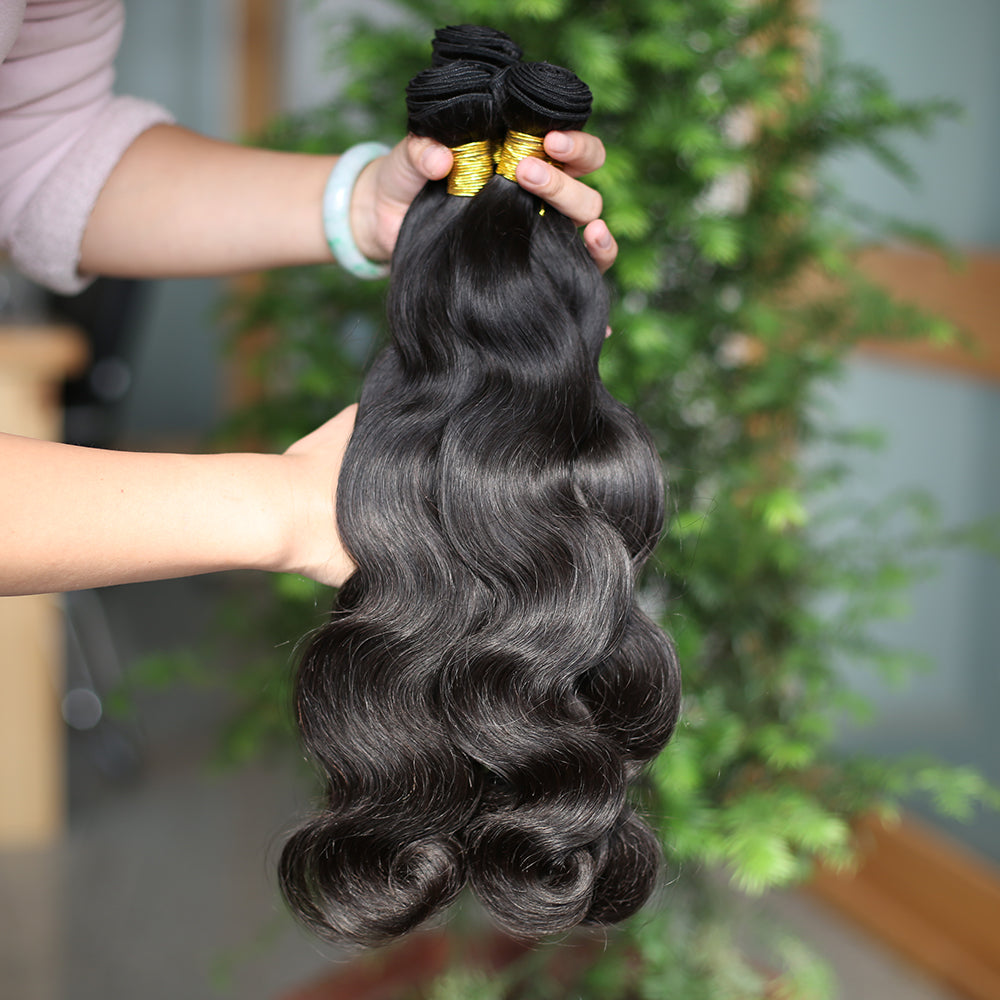 10-inch Brazilian body wave hair bundles with closure, 100% virgin, unprocessed natural color.