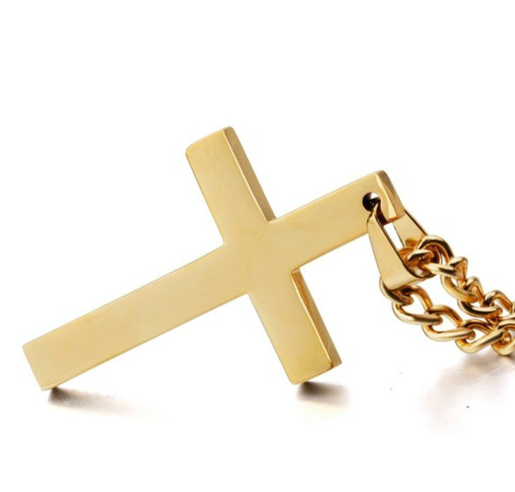 Stainless Steel Cross Necklace with gold-coloured cross pendant and matching chain