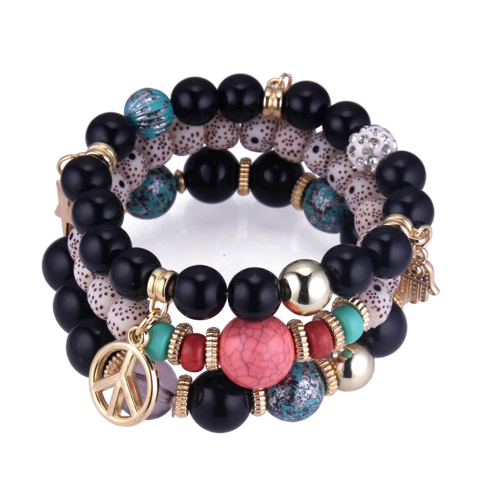 Beaded Charm Bracelet Set in black shown from a second angle