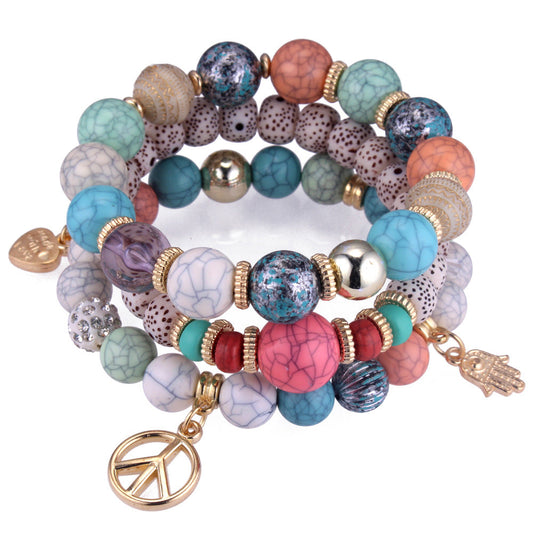 Beaded Charm Bracelet Set with multicoloured beads and gold-tone charms