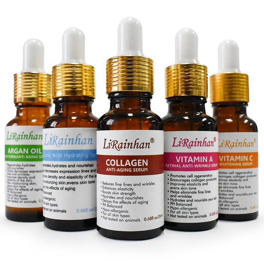 Multivitamin Facial Serum Set displayed beside mature skincare model